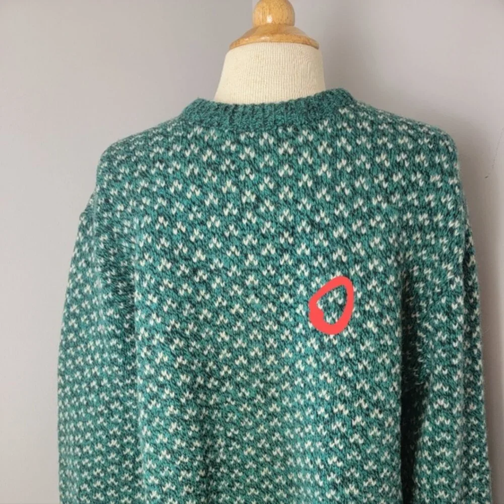 ENVIROMENTAL‎ CLOTHING CO. VTG Green White Wool Blend Boho Crewneck Sweater L